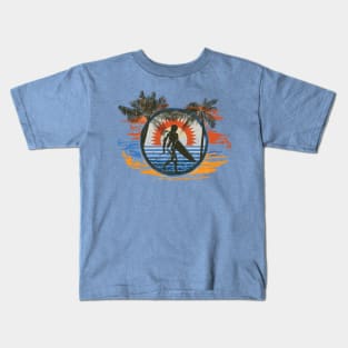 Summer Sun Surfing Beach Palm Trees Kids T-Shirt